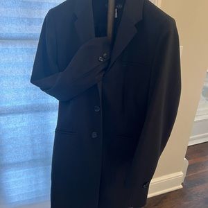 Business suit. Black blazer is a size 8 about knee length. Pants are a size 4.